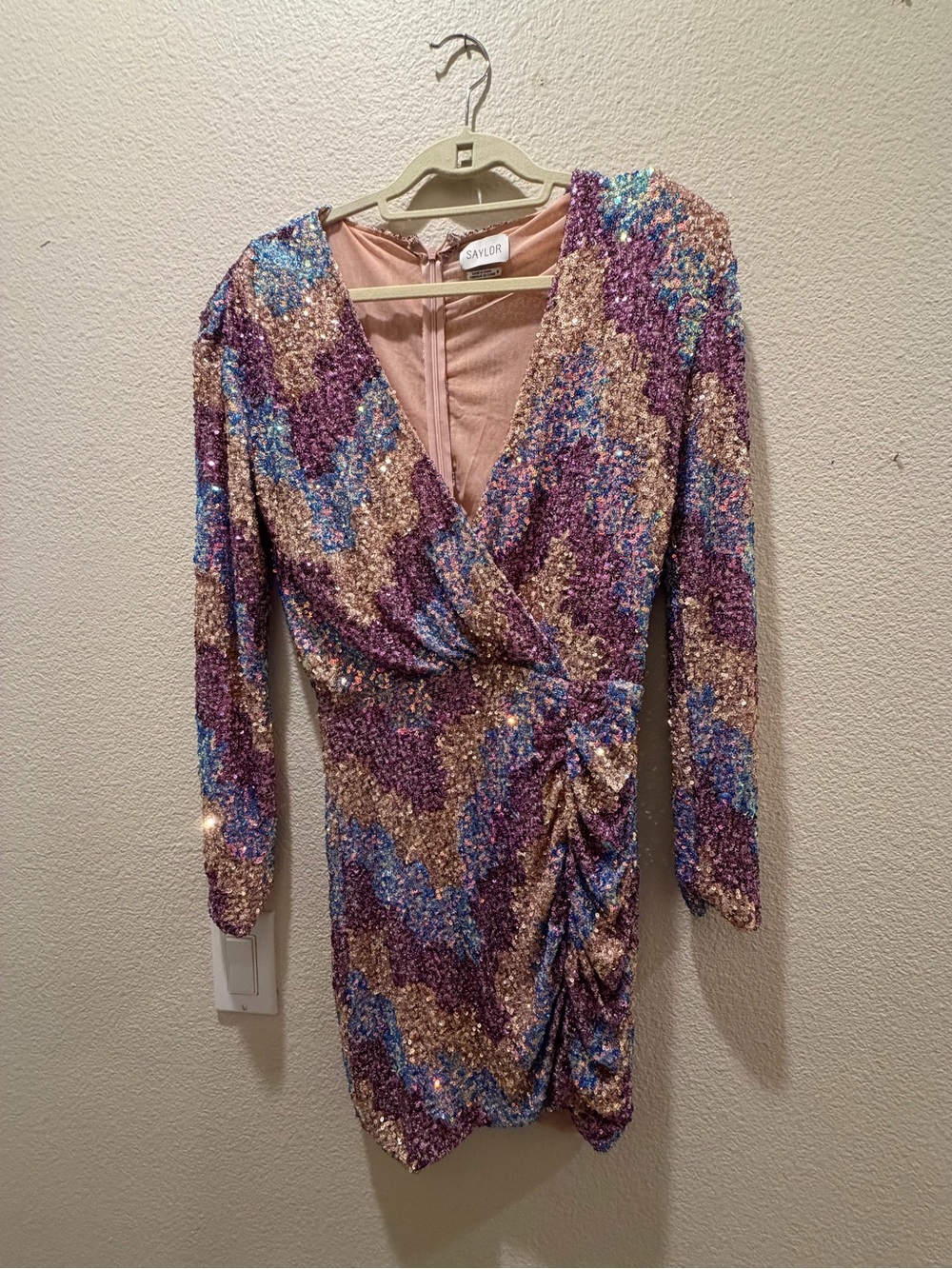 Saylor Multicolor Sequin Ruched Mini Dress Size M